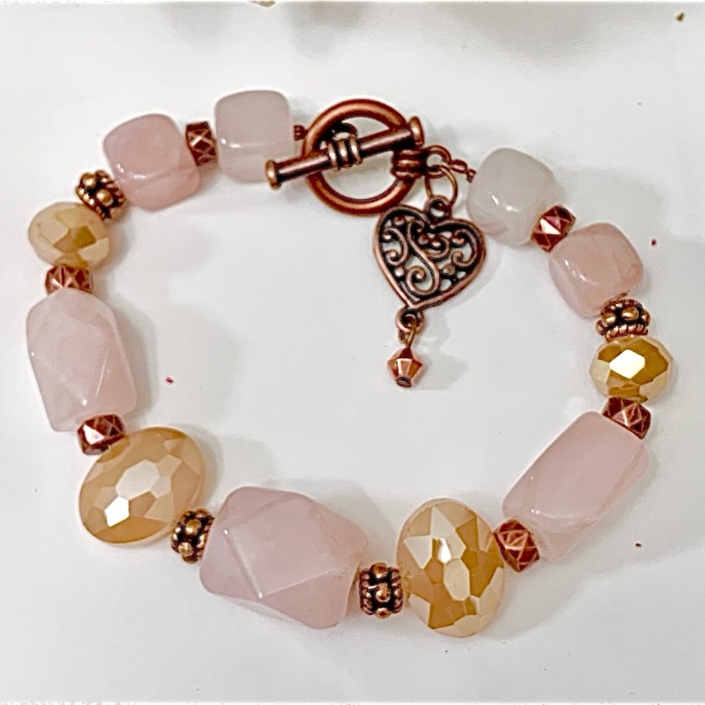 Pink Quartz Austrian Crystal & Copper Bracelet